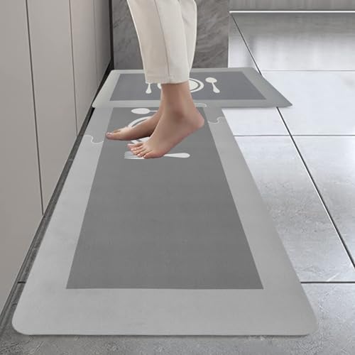 Image of HomeCloud Anti Fatigue Kitchen Rug Sets 2 Piece Non Slip Kitchen Mats for Floor Cushioned Kitchen Rugs and Mats Waterproof Comfort Standing Mat Runner for Kitchen (Home Spoon Grey)