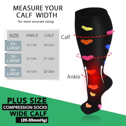 Image of 4 Pairs Plus Size Compression Socks for Women and Men 20-30 mmHg, Wide Calf Stockings Best Support for Circulation, Running