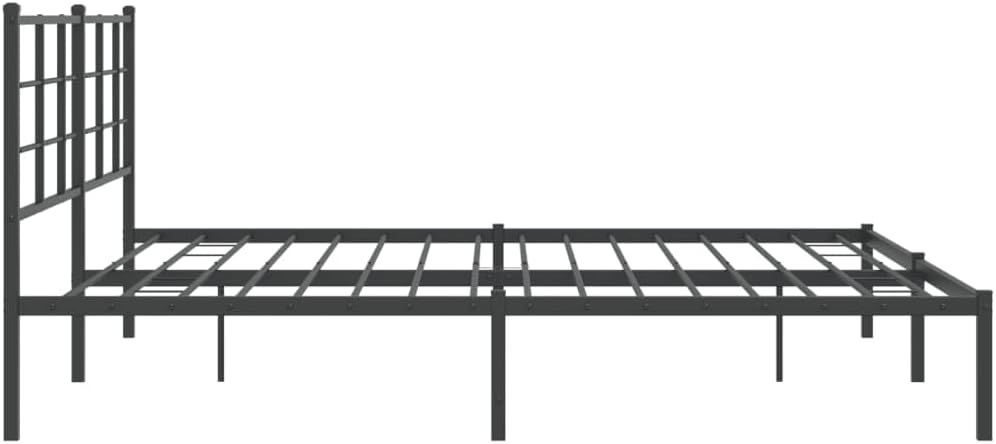 Double Bed Frame Black Powder-Coated Steel Platform Frame with Slatted Foundation and Sturdy Headboard for Bedroom Storage, Durable Heavy-Duty Furniture, Easy Assembly, No Box Spring Needed