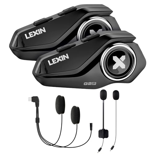 LEXIN G2P Motorcycle Bluetooth Headset, 6 Riders 2-Way Helmet Intercom, Communication System with 40mm HD Stereo Sound Speakers & 2 Mics, FM Radio, IP67 Waterproof, 4 Faceplates, & Audio Kit
