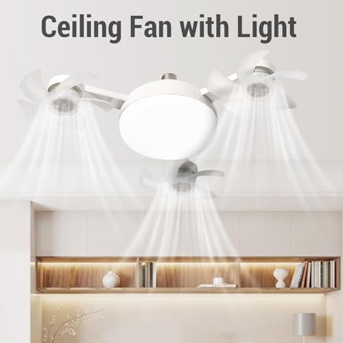 Ventilateur de plafond LED E27 télécommande éclairage dimmable 3 vitesses