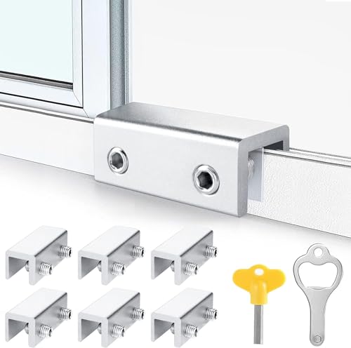 ZRFCXE Window Locks,6 Sets Sliding Window Locks With Key for Vertical & Horizontal Sliding Windows Doors,Easv to Install,Adjustable Security Window Lock for Patio Bedroom Home and Office (Silver)