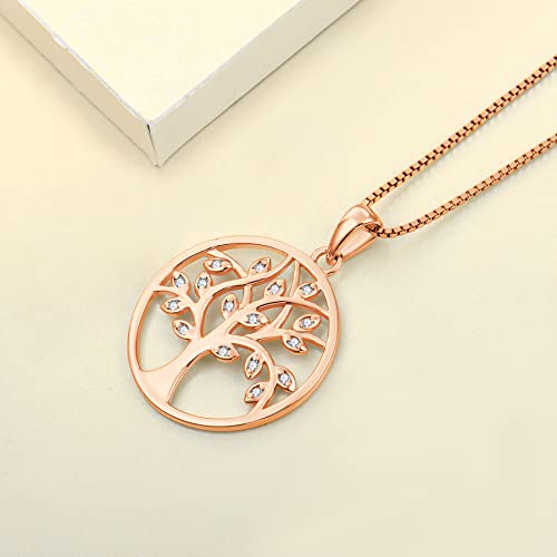 Yl Tree Necklace Sterling Silver Cubic Zirconia Tree Of Life Pendant Circle Giving Jewelry With 18K Rose Gold Plated #TOP4