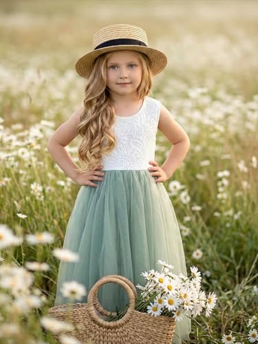 Image of 2Bunnies Girl Peony Lace Back A-Line Straight Tutu Tulle Party Flower Girl Dress