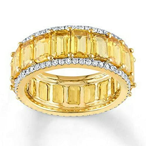 BeBold 2ct Emerald Cut Created Yellow Sapphire Eternity Wedding Band Ring Yellow Gold Plated Stylish
