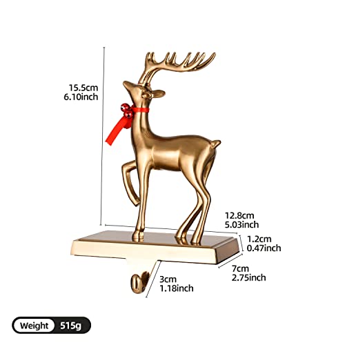 Set Of 2 Reindeer And Sleigh Christmas Stocking Holder For Fireplace Metal Christmas Stocking Hangers For Mantle Stocking Hooks For Fireplace Free Standing Xmas Mantel Decor (Antique Gold Reindeer) #TOP1