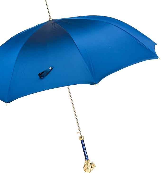 Parapluie bleu Pasotti avec luxueuse poignée lion dorée en polyester de haute qualité