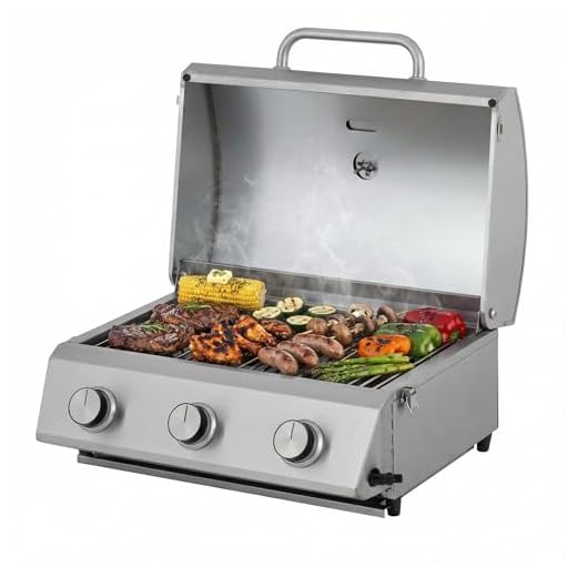 Tarrington House Tisch-Gasgrill CATHAN, 3-Brenner-Gasgrill, Grillrost edelstahl. Tischgrill für Outdoor Balkon, Camping, silber