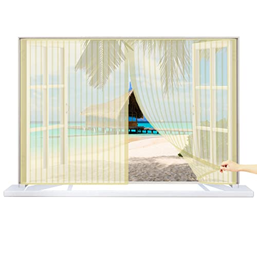 WISKEO Mosquitera Ventana Magnetica PequeñA, con Cierre MagnéTico Cortina, No Requiere PerforacióN, Todos Los Tamaños, Anti Mosquitos, para Ventana Correderas - Beige 40x60 CM(WxH) Cover