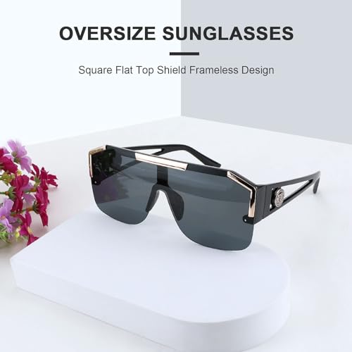 Image of Karsaer Oversized Square Flat Top Shield Sunglasses One Piece Frameless Stylish Women Men UV400 E1037