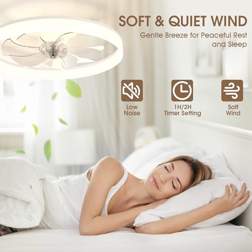 NIORSUN 60cm Ceiling Fans with Lights and Remote, 6 Speeds Modern Smart LED Ceiling Fan Light, 3000K-6500K Dimmable Quiet Fan Lights Ceiling for Bedroom Living Room Dining Room (White) - Image 3