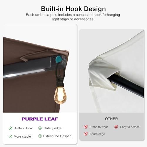 Image of PURPLE LEAF Patio Umbrella 13ft with Base and Solar Lights Outdoor, Taupe