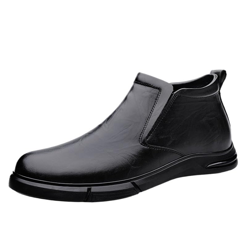 Dress Oxford for Mens Leather Wedding Slip-on Plain Toe Slip Resistant Block Heel Anti-Slip Rubber Sole Uniform