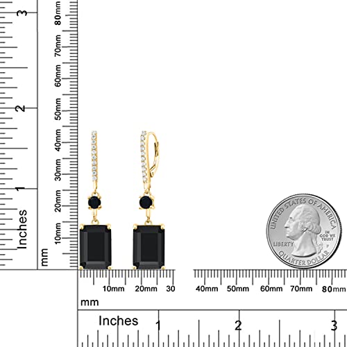 Gem Stone King 13.94 Cttw Black Onyx Dangle Earrings For Women | 18K Yellow Gold Plated Silver | Gemstone Birthstone | Emerald Cut 14X10MM3