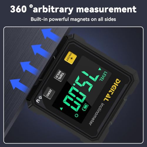 4-Side Magnetic Digital Angle Gauge, Cube Inclinometer with Backlight, Rechargeable Digital Angle Finder with LCD Display, Table Saw Miter Protractor, Woodworking Measuring Tool