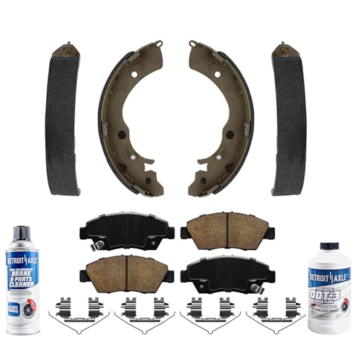 Image of Detroit Axle - Brake Kit for 2003-2008 2012-2014 Honda Civic, Front Ceramic Brake Pads with Hardware Rear Semi-Metallic Brake Shoes 2004 2005 2006 2007 2013 Replacement