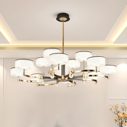 Image of Smartway Ovate Golden LED Ceiling Light | Modern Flower Design Chandelier | 3 Color Modes (Warm, Neutral, White) | Luxury Decorative Lighting for Living Room & Home