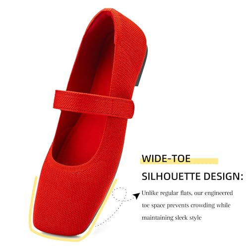Image of Soesyi Wide Toe Box Flats Women Comfort Slip On Ballet Shoes Mary Jane Dressy Knit Flats with Adjustable Straps Washable Casual Office