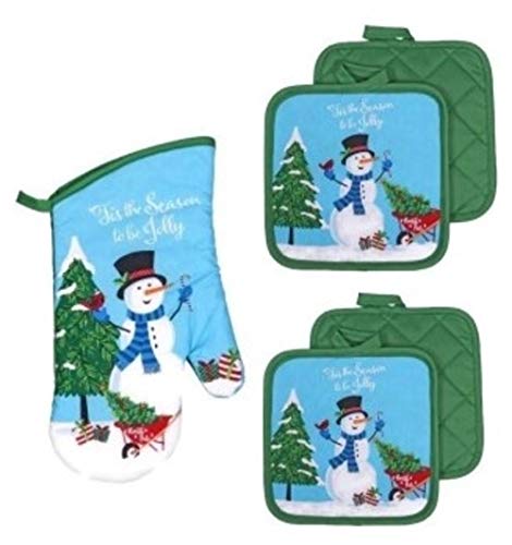 Coco Jolly Snowman Christmas Oven Mitt And Potholders Set, Holiday Kitchen Decor Baking Pot Holder Bundle (3 Pieces) #TOP6