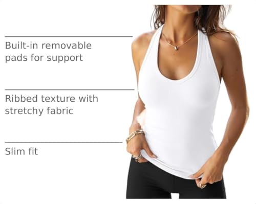 Image of Darong Womens Ribbed Halter Neck Tank Top with Built in Bras Summer Clothes