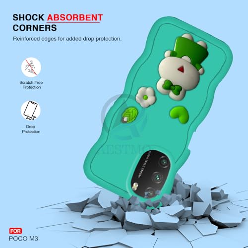 Image of AESTMO Back Case Cover for Poco M3 | 3D Cute Fun Cartoon Characters | Anti Slip Grip Cute Wave Curly Frame Shape | Full Body Protection Back Cover for Poco M3 (Mint Green)