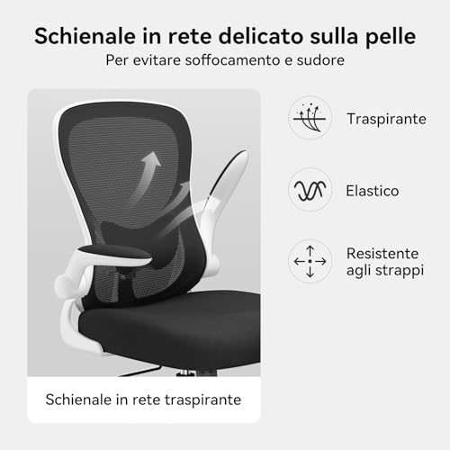 J3 Sedia ergonomica da scrivania, per computer e ufficio, con braccioli sollevabili e supporto lombare, altezza regolabile, lega di acciaio, Bianco - Sedia gaming - Immagine 7