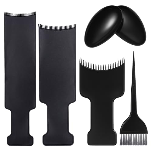 6Pcs Highlighting Board and Highlighting Brush Kit Black Hair Dye Brush Hair Color brush Comb Hairstylist Essentials with Ears Cover for Women Men Hair Dye Salon Home Tools Accessories Must Haves