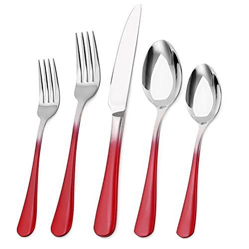 Bysta - Juego de cubiertos de acero inoxidable de 20 piezas, juego de utensilios de cocina para 4, juego de cubiertos para el hogar y restaurante, pulido con espejo, apto para lavavajillas (rojo