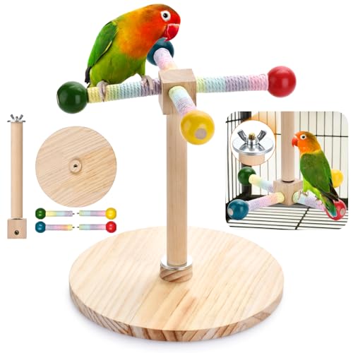 Image of Bird Stand Perch Toy Parakeet Interactive Rotating Chew Toy Wooden Exercise Parrot Toys,Cockatiel Toys for Bird Cage Accessories for Small and Medium Parrots to Expend Energy