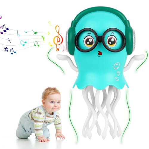 Image of Dancing Jellyfish Babies Toy Music Crawling Octopus 6-12 Months Tummy Time Toys Magic Glowing Squid 1st Birthday Gifts for Toddlers 1 2 3 4 5 6 Year Old Kids Funny Gift for Baby Girl Boy Age 1-3