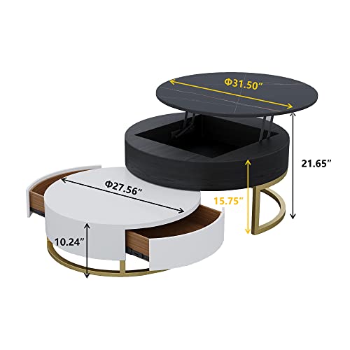 Mgh Round Set Of 2 Lift-Top Wood Coffee Table Lifts Up,Nesting Coffee Table With Storag, Rotatable Drawers For Living Room, Office, Balcony (Black) #TOP2
