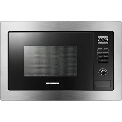 HEINNER HMW-MDBI25GDIX Einbau-Mikrowellenofen Digitale Steuerung 1000 W Grill Kombi- & Auftaufunktionen Edelstahl-Design Platzsparend Gleichmäßige Erwärmung Zuverlässig 5 Jahre Garantie