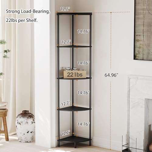 Image of SUNMORY 5 Tier Corner Shelf, 65 inch Tall Corner Shelves for Living Room Decor | Wall Corner Bookshelf, Industrial Display Shelf, Multi Unit Organizer, Narrow Plant Stand for Bedroom Bathroom Small Space