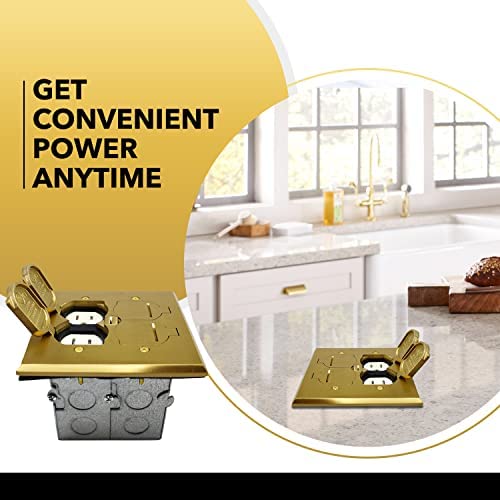 Select Lighting Slfb-2G-Tr20-Lv-Br 20A Receptacle Outlets, Tamper Resistant Electrical Floor Box With Flip Lid And Brass Cover, Retractable Recessed Socket For Kitchen, Countertops & Floors #TOP1