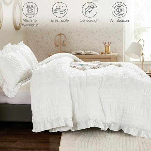 Juego de edredón blanco seersucker de 3 piezas para cama de matrimonio 3