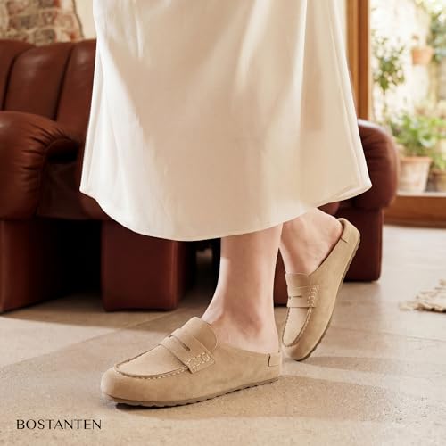 Image of BOSTANTEN Clogs for Women Wide Width Comfortable Suede Mules with Soft Footbed and Arch Support, Cute Slip On Potato Shoes