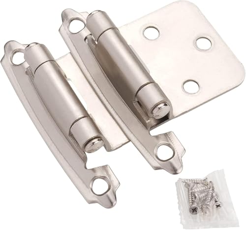 DecoBasics Cabinet Hinges Brushed Nickel for Kitchen Cabinets Doors (15 Pair -30 Pcs) -1/2" Overlay (Variable) -Self Closing Kitchen Cabinet Hinges Flush Mount w/Silicon Bumpers & Hardware Screws by DecoBasics - Used condition - Image 8