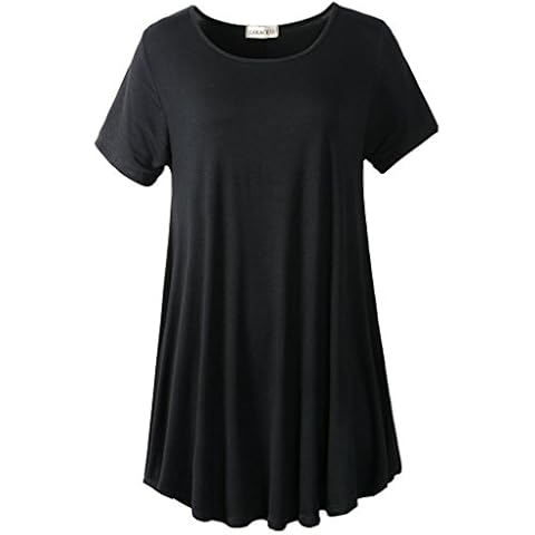 LARACE Plus Size Tops for Women Short Sleeve Shirts Casual Summer Clothes Round Neck Tunics for Leggings (2X, Black) Cover