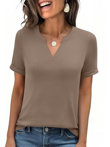 Image of ANRABESS Womens Short Sleeve V Neck Tops Summer Casual T-Shirts Blouses 2026 Spring Trendy Beach Vacation Clothes