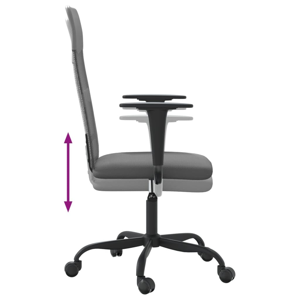 Höhenverstellbarer Bürostuhl Grau mit Netzstoff und Kunstleder, Ergonomischer Dreh- und Chefsessel für Homeoffice, Büro, Gaming, mit Armlehnen, Rückenlehne, Kopfstütze, Wippfunktion