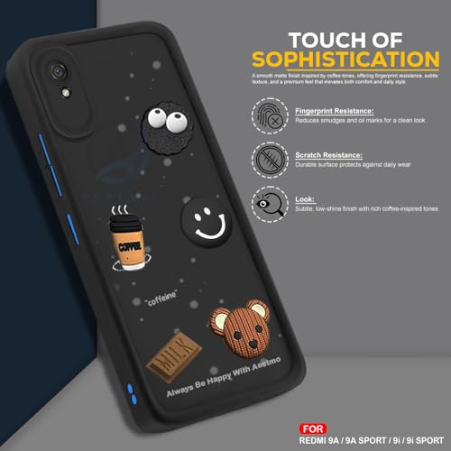 Image of AESTMO Back Case Cover for Redmi 9A | Cute Fun Cartoon 3D Ball | Coffee Silicone Case | Full Body Protection | Camera Protection Back Cover for Redmi 9A (Black)