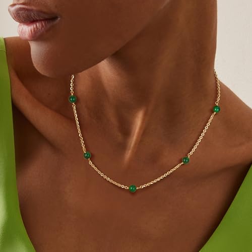 Fettero Dainty Beads Choker Neckces for Women - 14K Gold Plated Beaded Necklace Summer Beach Choker Boho Gold Necklace for Women Jewelry