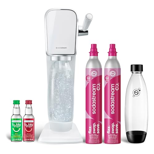 SodaStream - ART Sparkling Water Maker | VALUE BUNDLE | CQC CO2 system | Includes 2x CO2 Cylinders, 2x 32 Fl Oz Dishwasher Safe Bottles, 2x Bubly Flavor Drops | Combine with Pepsi Flavors | White