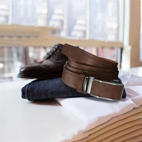 Men's Leather Belt, Automatic Ratchet Buckle Business Belt, Adjustable Length 40Zdk679w-Bk 115CM3