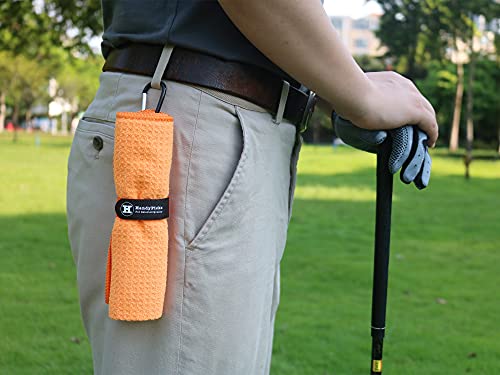 Image of Handy Picks Microfiber Golf Towel (16 inch X 16 inch) with Carabiner Clip, Waffle Pattern Golf Towel Hook and Loop Fastener - The Convenient Golf Cleaning Towel