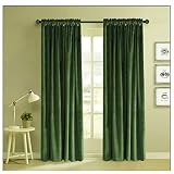 Classic Velvet Mossy Green Set of 2 Blackout Rod Pocket & Clip Rings Drapes Room Darkening Curtains