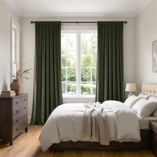Image of MIULEE Olive Green Blackout Velvet Curtains Drapes 96 Inch Long 52 inchx96 inch | Luxurious Bedroom Living Room Decor, Room Darkening, Thermal Insulated, Rod Pocket Design, Super Soft Fabric