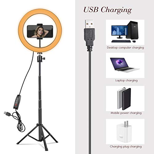 Ringleuchte 25,4 cm mit verstellbarem Stativ und Handy-Halterung für YouTube-Video, dimmbar, LED-Ringlicht für Selfie… – Bild 4