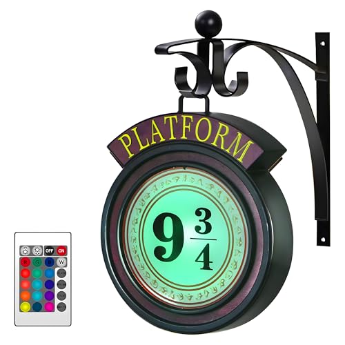 DOMSCIEN 9¾ Platform Hanging Night Light Platform 9 3/4 Sign- Remote Control Hanging Wall Lamp Halloween Decorations Holiday Magic Lamp Gift for Movie Fans(Red)
