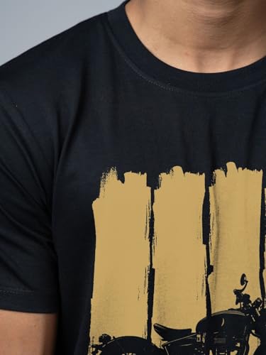 Image of T-Shirt for Men - 100% Cotton Ladakh Motorcycle Rider Half Sleeve Round Neck Graphic Print | Regular & Oversized Fit | 180 /220 GSM | S-5XL | Black, Navy Blue, Olive, Red, White